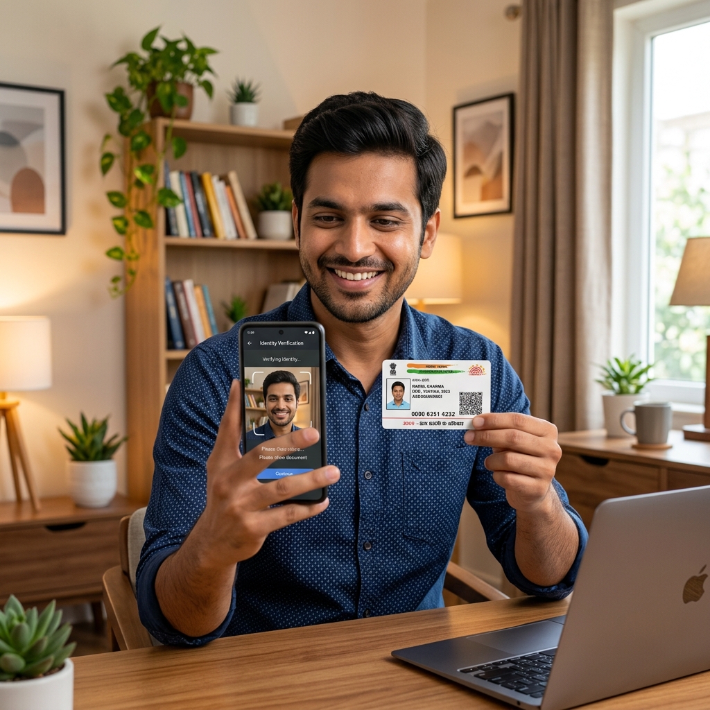 Indian customer verifying Aadhaar card